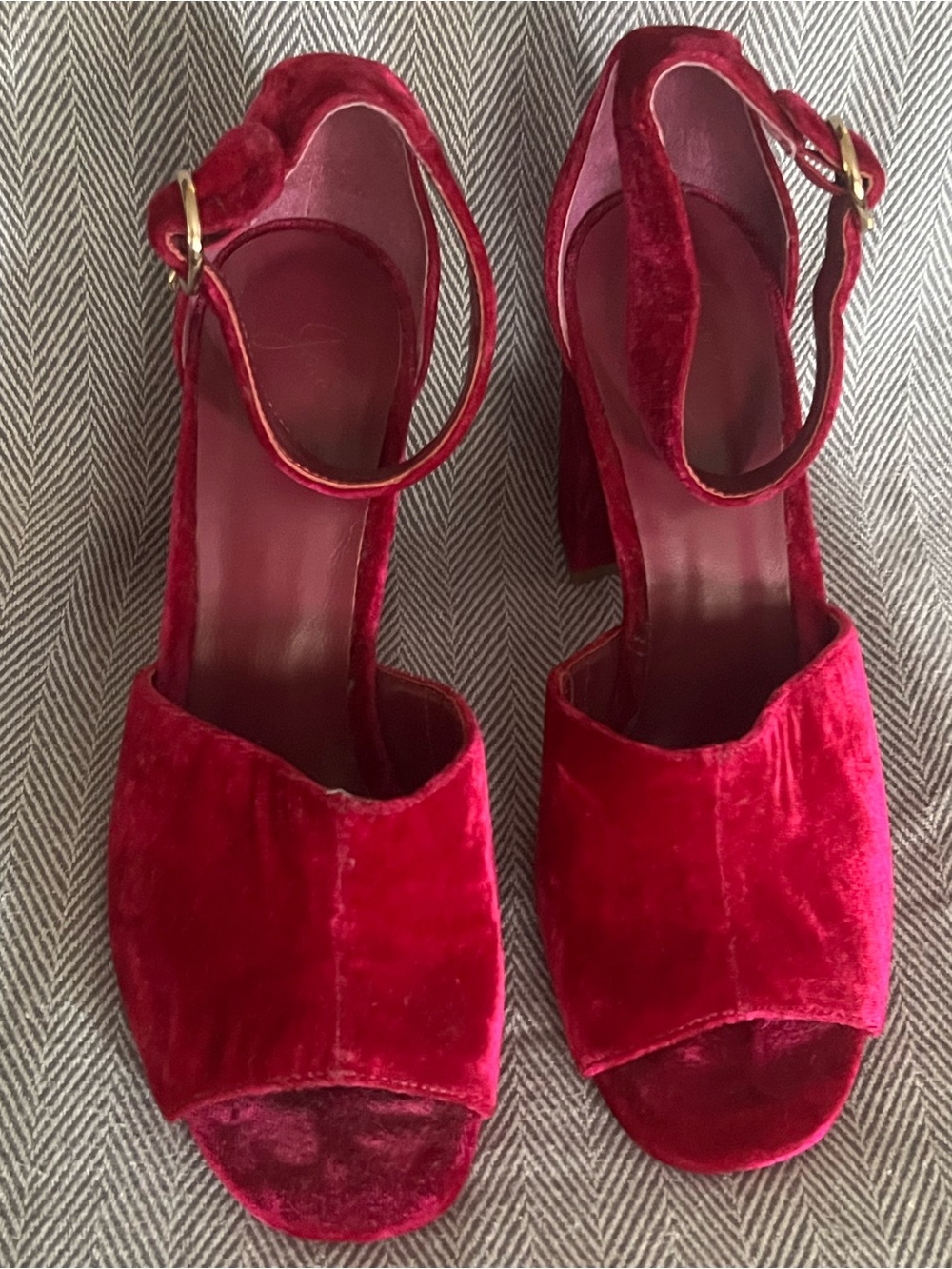 Joie Lahoma High Heel Ankle Velvet Chuncky High Heels~Size:7.5US/37.5EU~Cerise